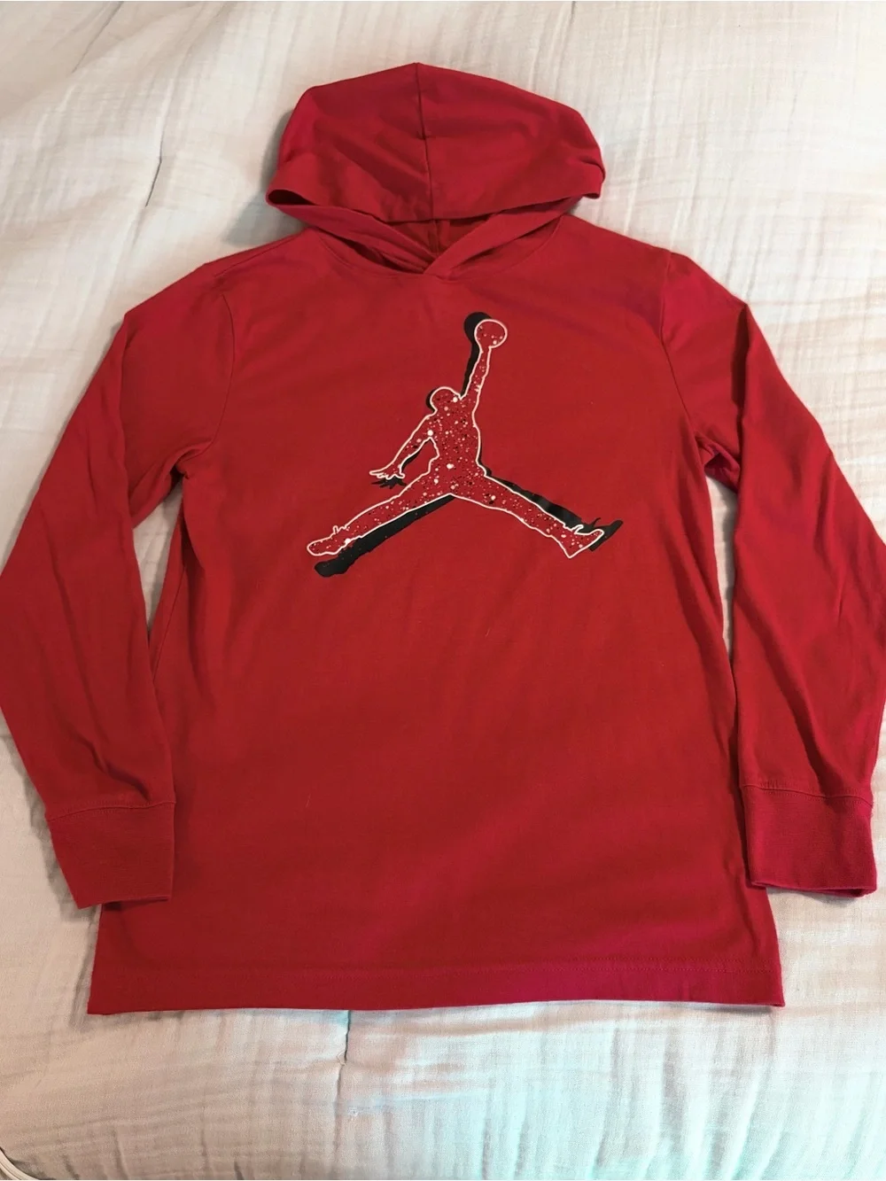 Nike Jordan Boys Dark Red Pullover Hoodie Tee with Jumpman Logo Sz L (12/13 yrs)